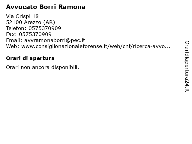 Orari di apertura Avvocato Borri Ramona Via Crispi